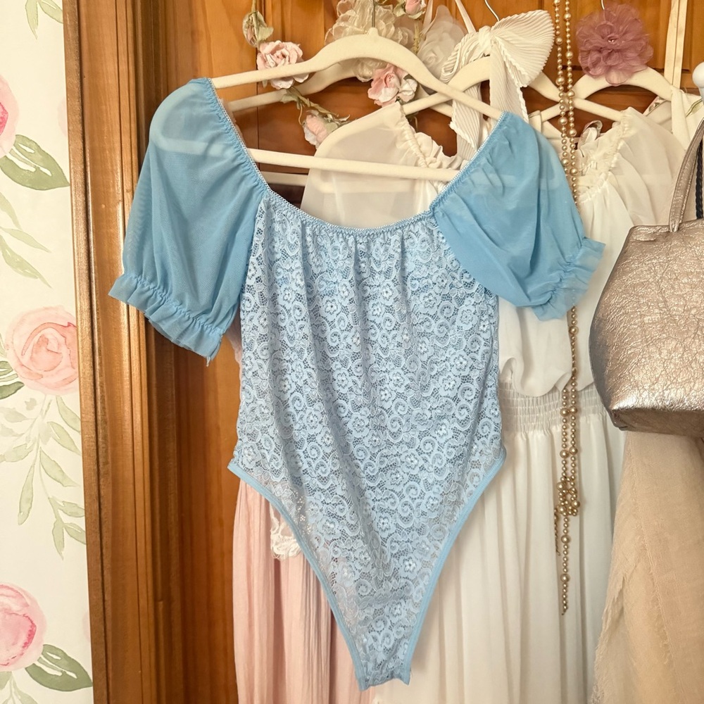 Baby Blue Lace Corset-Esquire Bodysuit - Picture 4 of 6